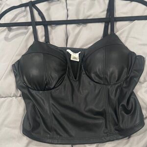 Black Faux Leather Bustier Top